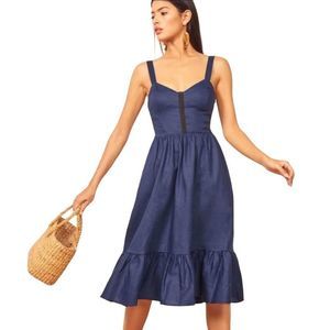 Reformation Dolci 100% Linen Blue Dress Sz 4